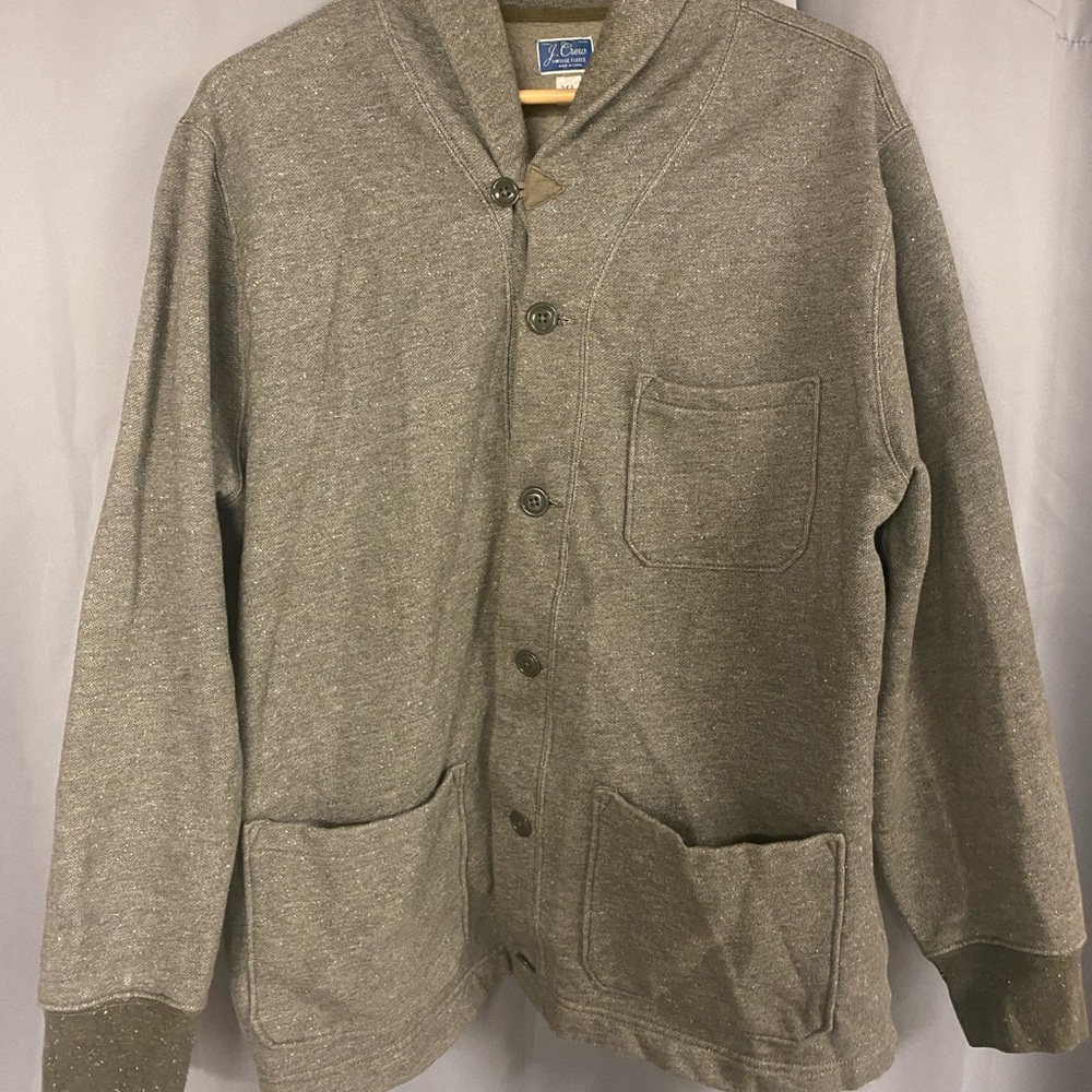 J. Crew Men's Heather Green Button-Up Cardigan